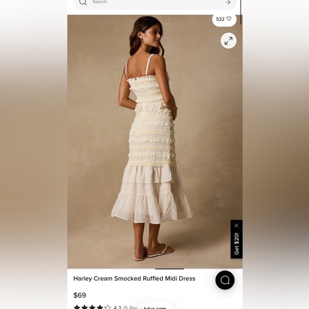 Lulu's Cream Smocked Ruffle Midi Dress